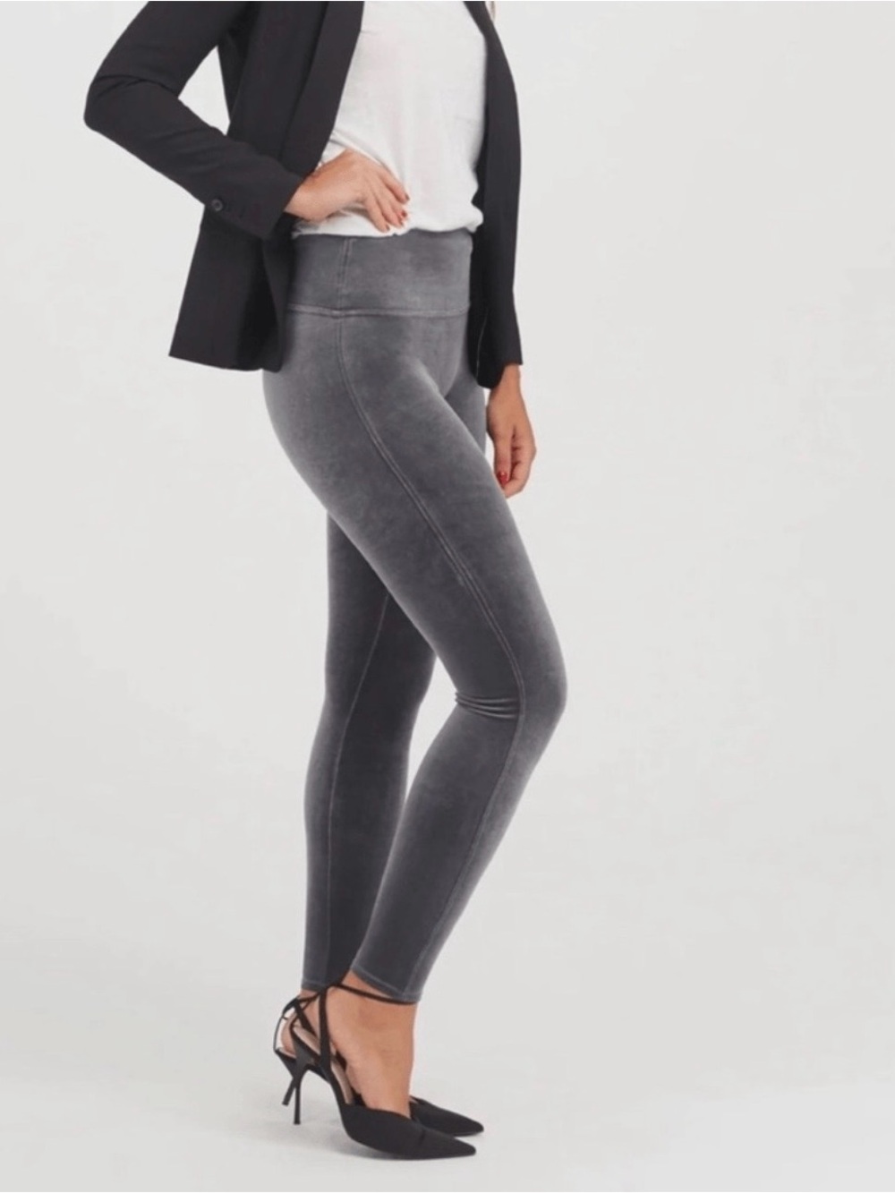 Spanx Leggings Womens Small Gray Velvet High Rise Shaping Stretch Pants Size M